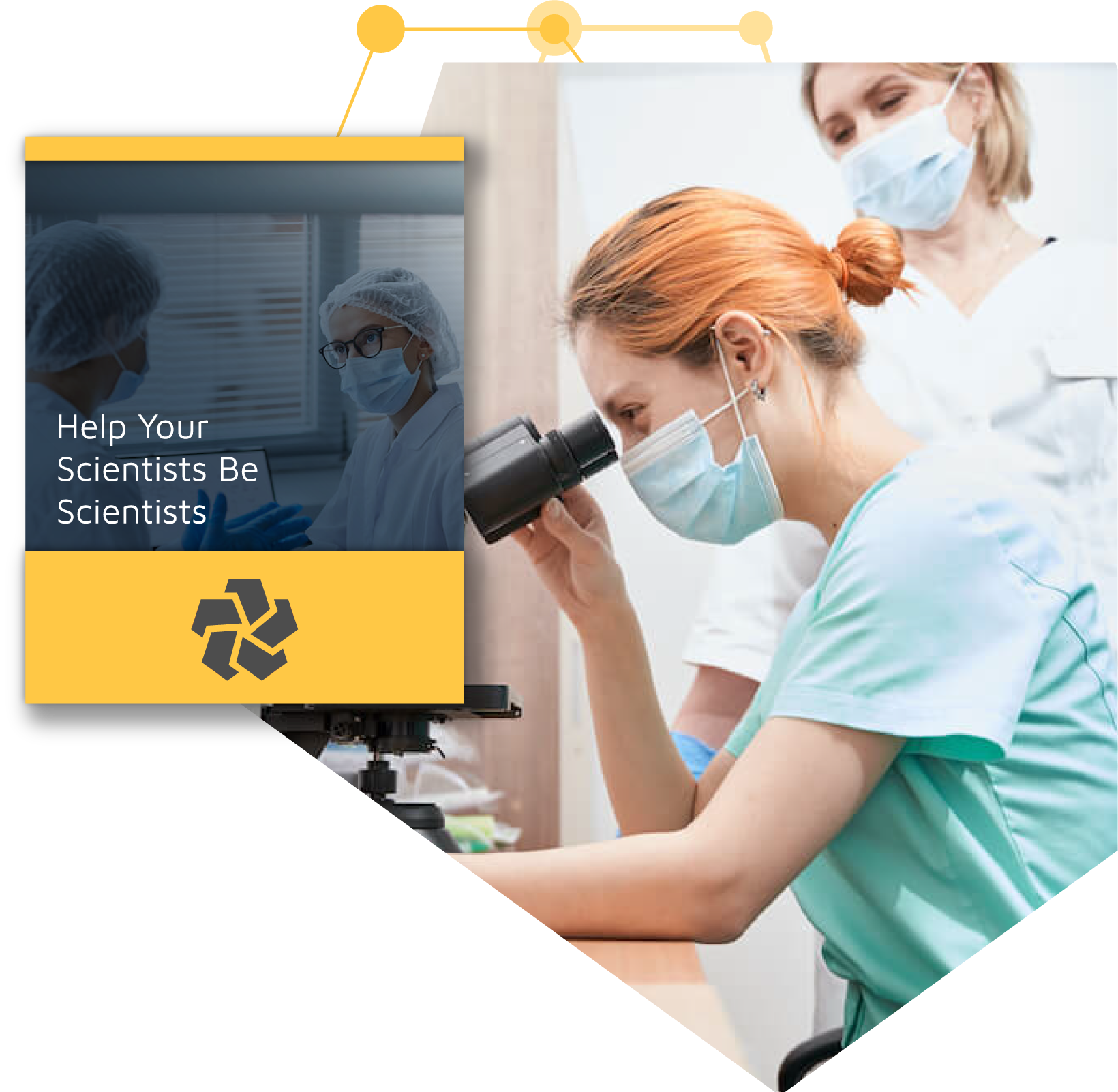 Two clinicians peering into a microscope