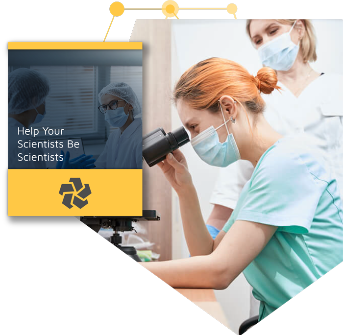 Two clinicians peering into a microscope