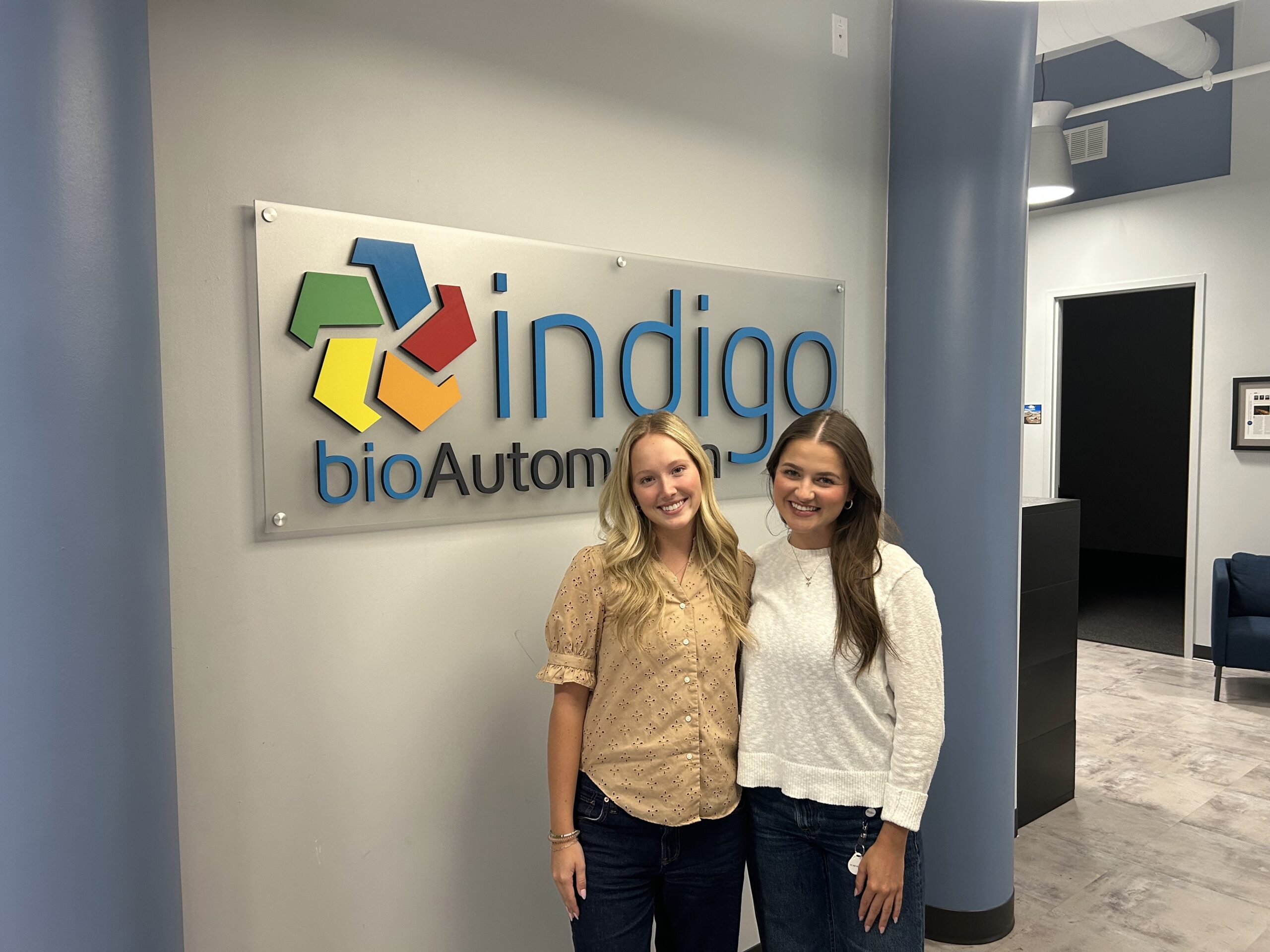 From L to R, 2026 Techpoint XTern Audrey Oxley and Indigo Marketing Specialist, Lucy Olmstead at Indigo headquarters.