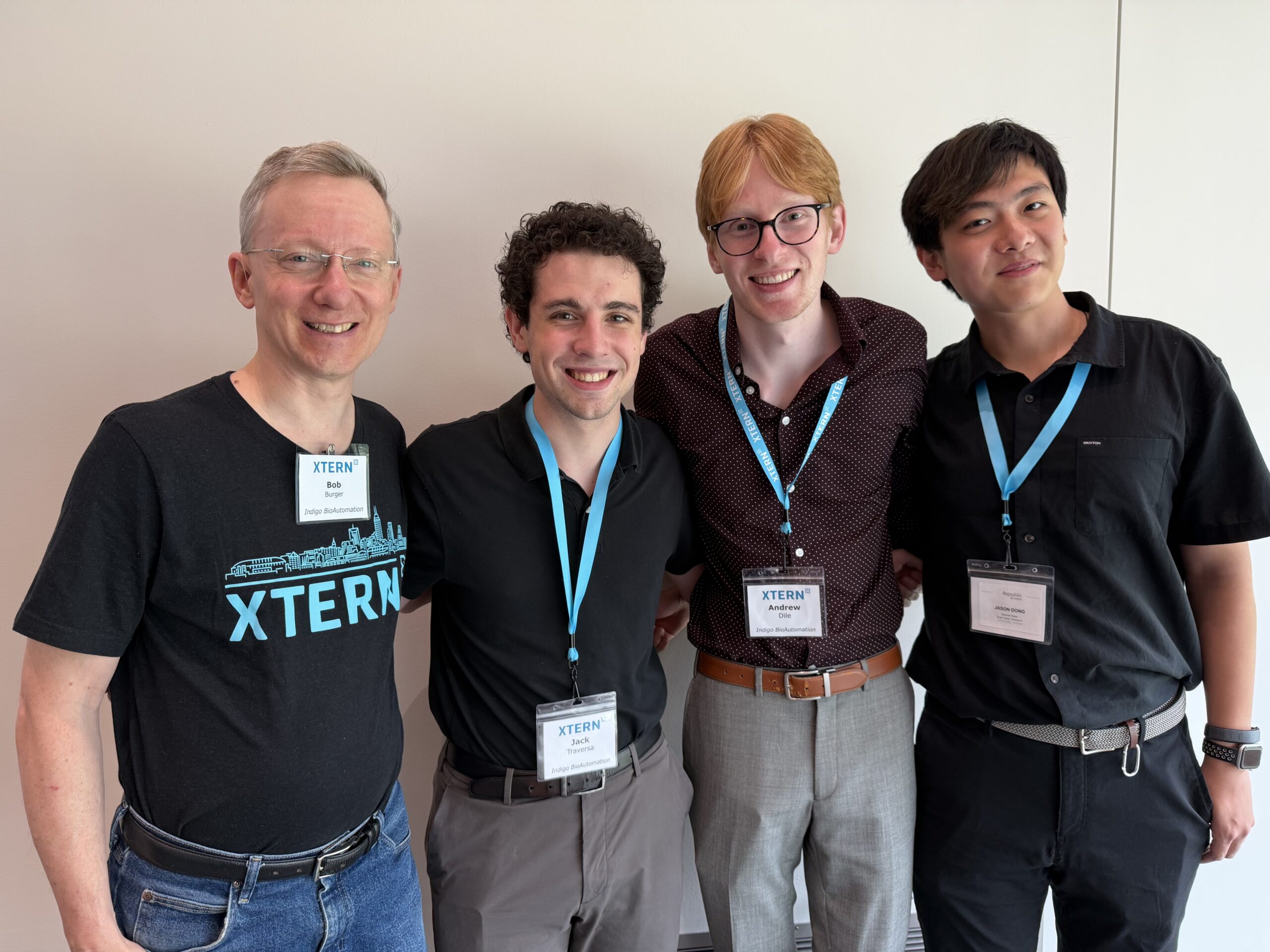 From L to R Indigo BioAutomation Software Engineer Bob Burger with 2026 Techpoint Xterns Jack Traversa, Andrew Dile, and Jason Dong.